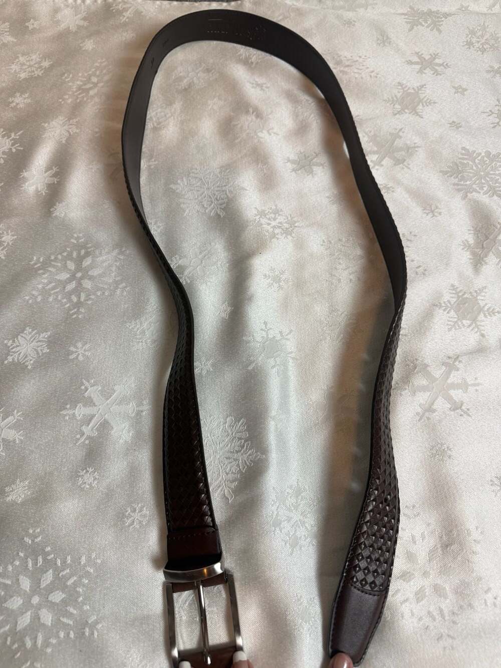 Stacy Adams Brown Embossed Dress Belt Size 44 Woven Leather Look Silver Buckle